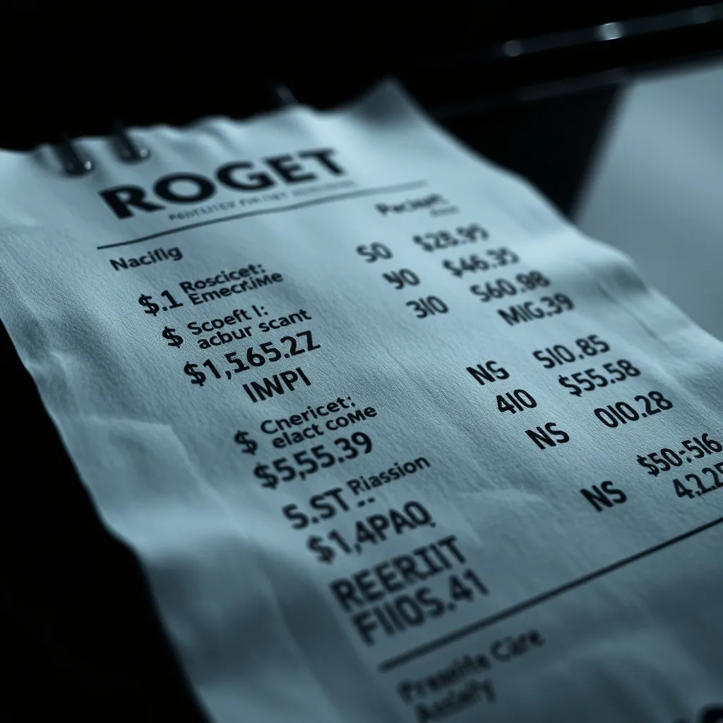 High-contrast close-up of a grocery receipt with high prices