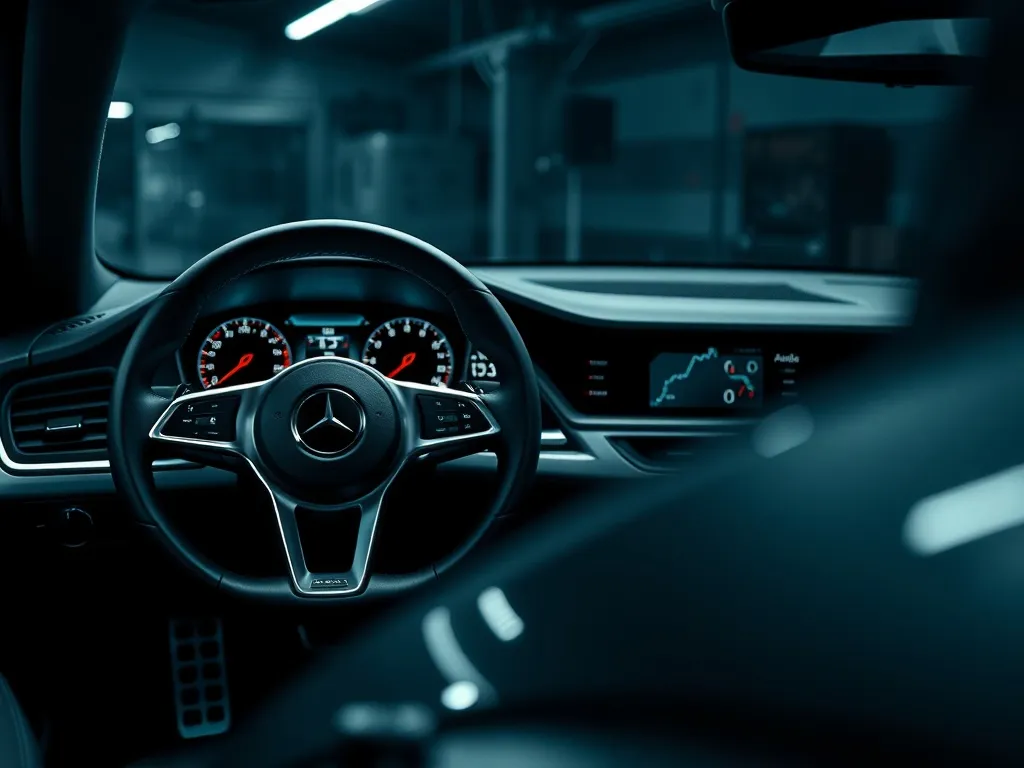 A high-contrast, moody close-up of a silver modern car dashb